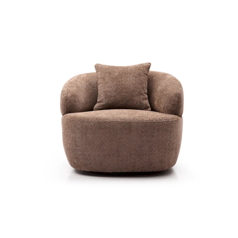 Fauteuil pivotant tonneau moderne marron de 34,6 po avec cadre en bois massif