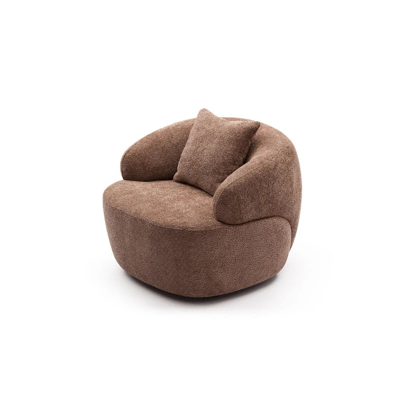 Fauteuil pivotant tonneau moderne marron de 34,6 po avec cadre en bois massif