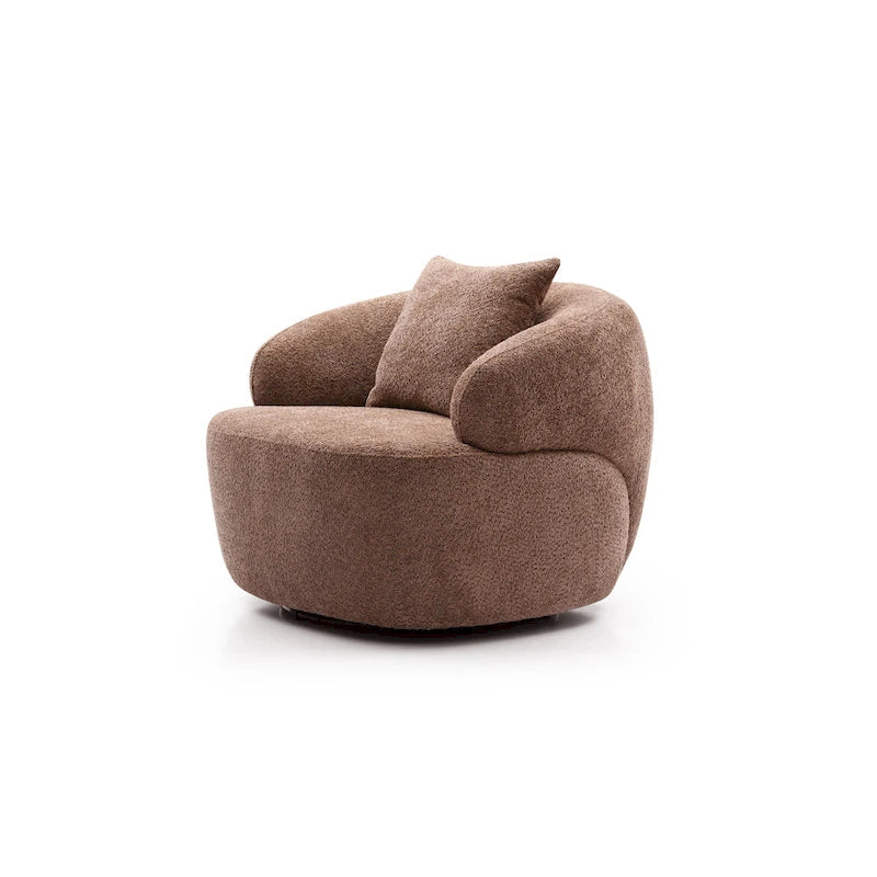 Fauteuil pivotant tonneau moderne marron de 34,6 po avec cadre en bois massif