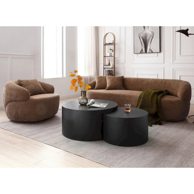 Fauteuil pivotant tonneau moderne marron de 34,6 po avec cadre en bois massif
