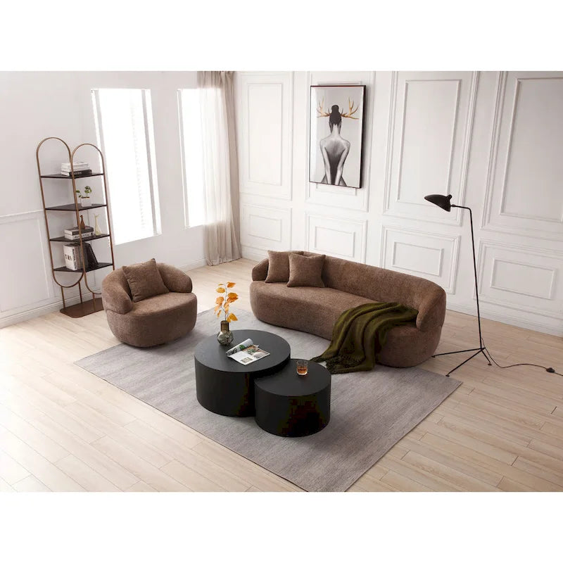 Fauteuil pivotant tonneau moderne marron de 34,6 po avec cadre en bois massif