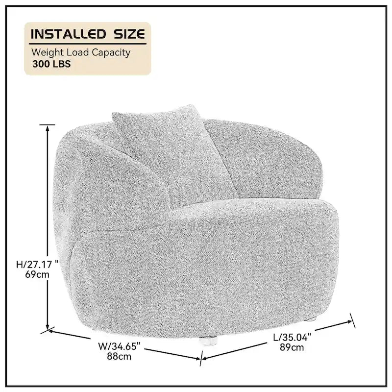 Fauteuil pivotant tonneau moderne marron de 34,6 po avec cadre en bois massif