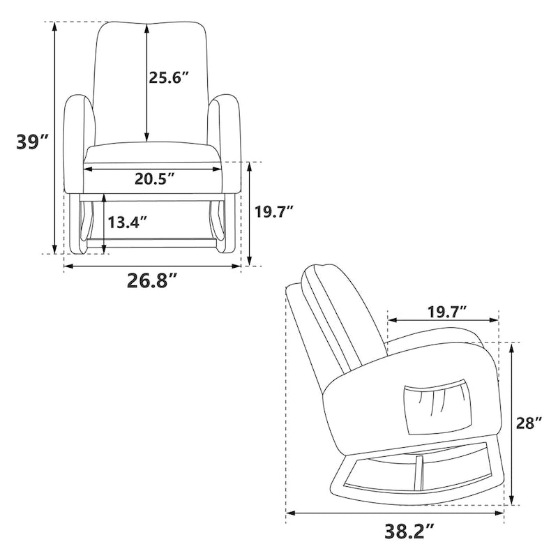 26.8 Fauteuil à bascule haut dossier rembourré avec pochette latérale
