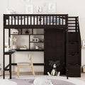 Lit mezzanine en bois pleine grandeur Nordic Creative avec étagère, tiroirs, bureau et armoire de rangement pour enfants, adolescents et adultes