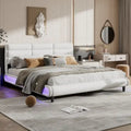 Lit plateforme rembourré King Size avec bandes lumineuses LED, beige