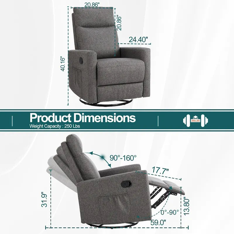 Fauteuil inclinable manuel avec fonction pivotante et glissante