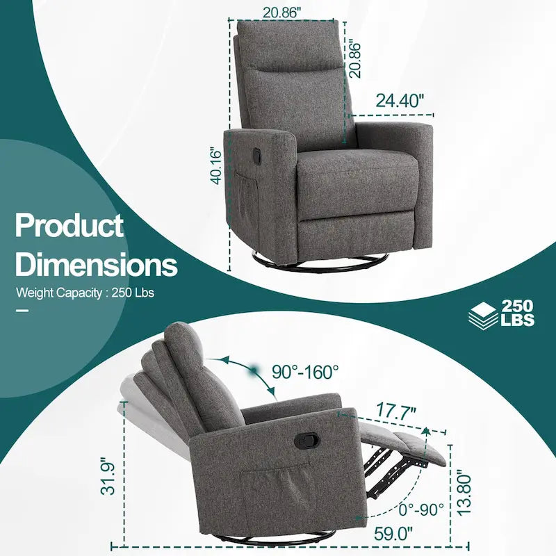 Fauteuil inclinable manuel avec fonction pivotante et glissante
