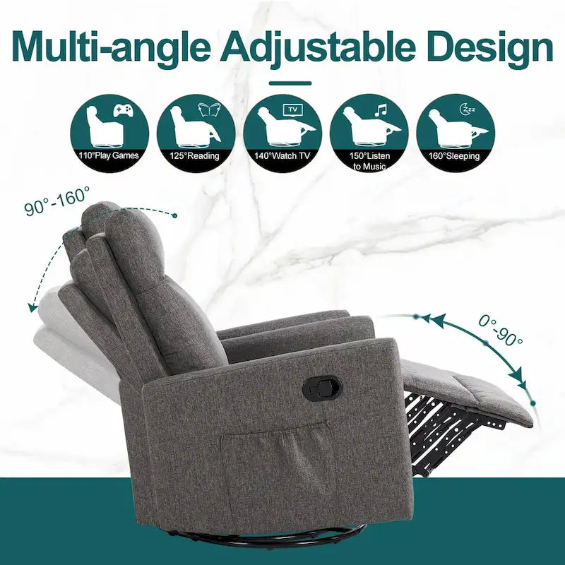 Fauteuil inclinable manuel avec fonction pivotante et glissante