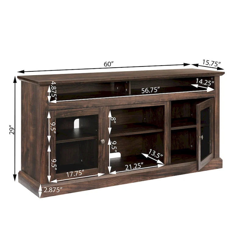 Meuble TV classique américain avec 4 étagères de rangement et 2 placards de rangement pour salons, chambres et bureaux