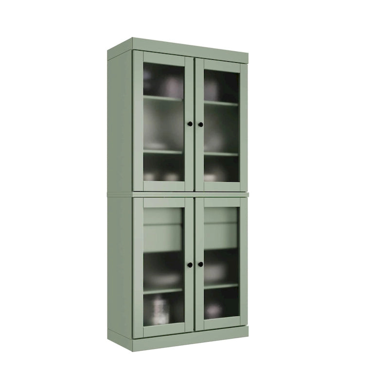 Meuble de rangement de cuisine 100 % en bois massif avec portes en verre dépoli, 2 tiroirs et étagères réglables - 32 x 71,5