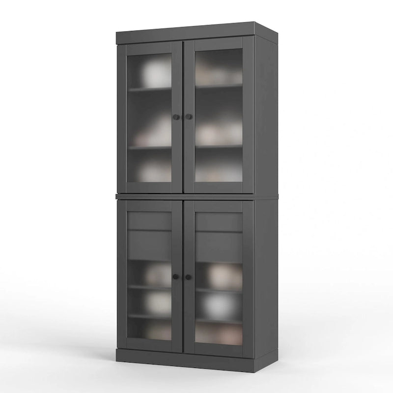 Meuble de rangement de cuisine 100 % en bois massif avec portes en verre dépoli, 2 tiroirs et étagères réglables - 32 x 71,5