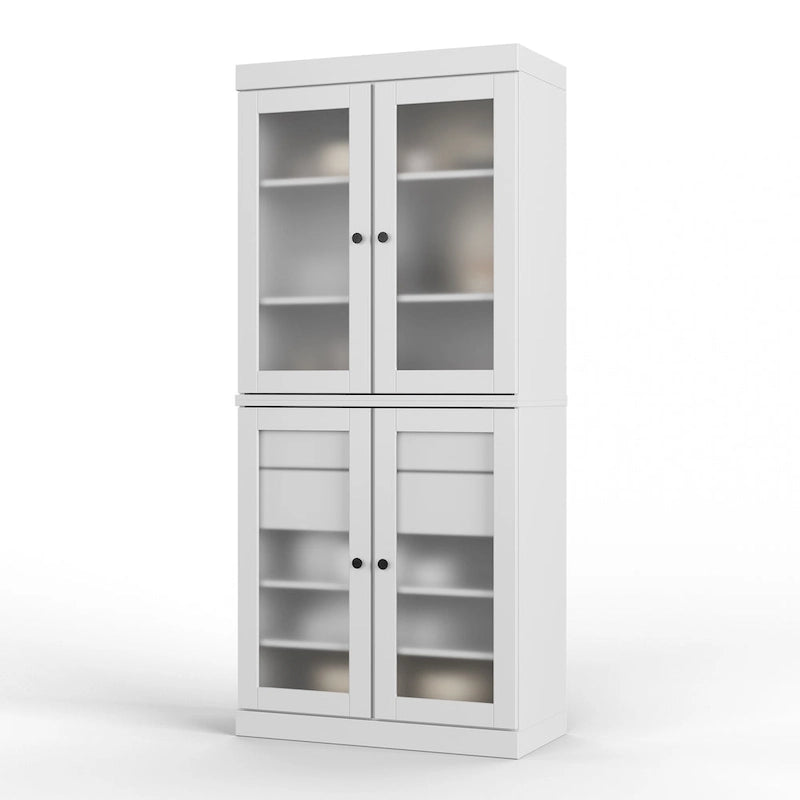 Meuble de rangement de cuisine 100 % en bois massif avec portes en verre dépoli, 2 tiroirs et étagères réglables - 32 x 71,5