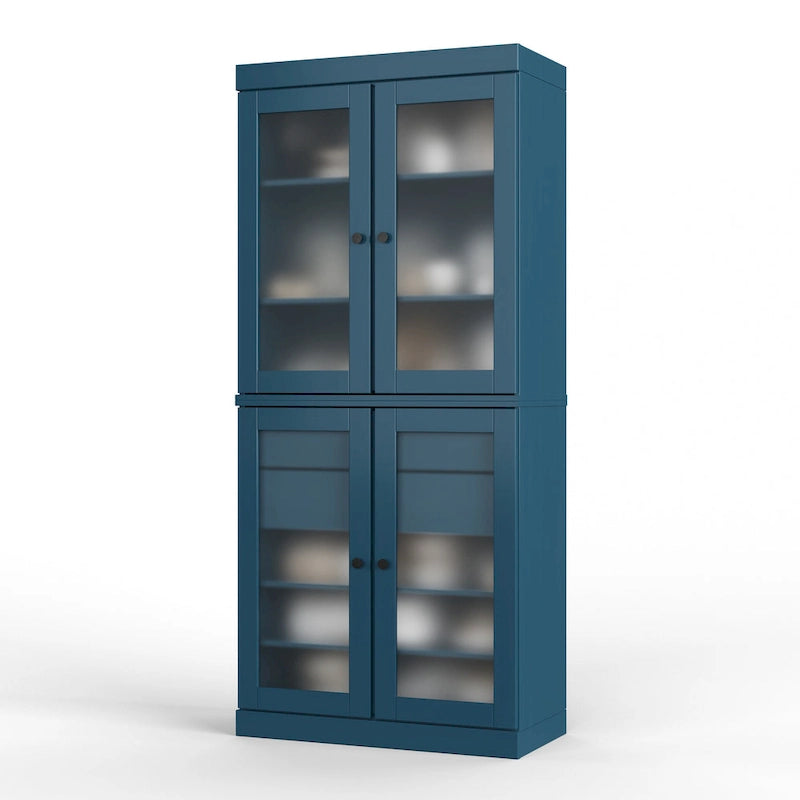 Meuble de rangement de cuisine 100 % en bois massif avec portes en verre dépoli, 2 tiroirs et étagères réglables - 32 x 71,5