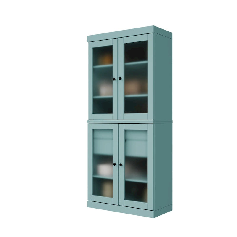 Meuble de rangement de cuisine 100 % en bois massif avec portes en verre dépoli, 2 tiroirs et étagères réglables - 32 x 71,5