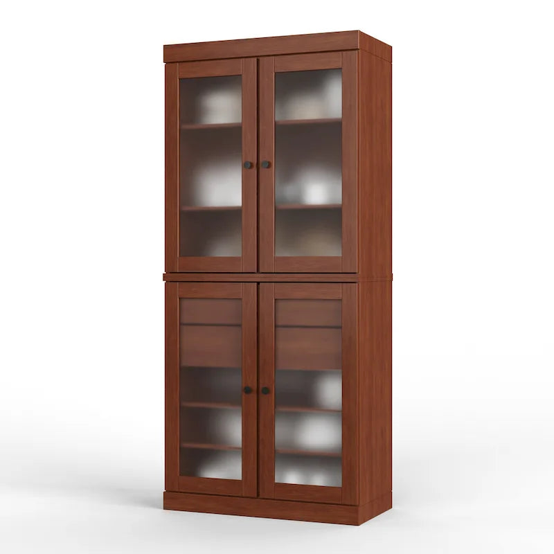Meuble de rangement de cuisine 100 % en bois massif avec portes en verre dépoli, 2 tiroirs et étagères réglables - 32 x 71,5