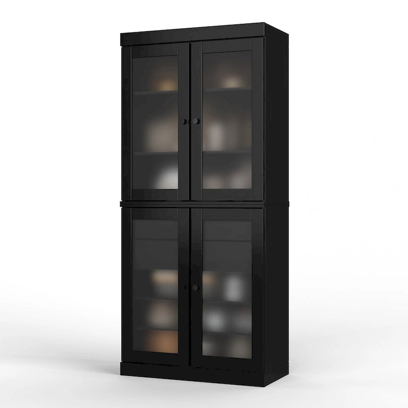 Meuble de rangement de cuisine 100 % en bois massif avec portes en verre dépoli, 2 tiroirs et étagères réglables - 32 x 71,5