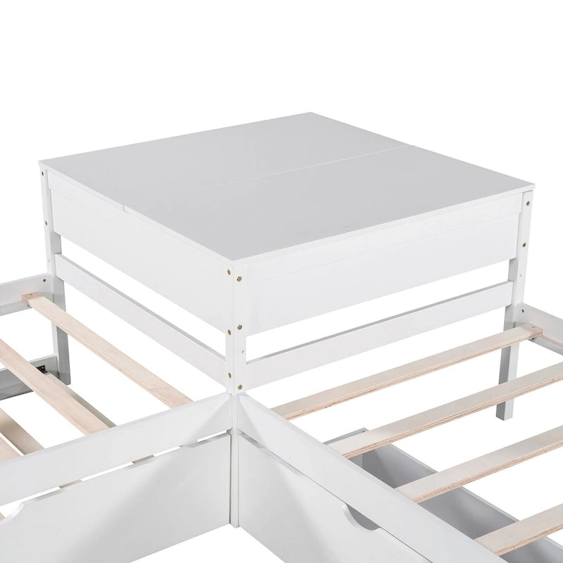 Lit plateforme en L moderne blanc de taille double avec lit gigogne et tiroirs pour chambre à coucher