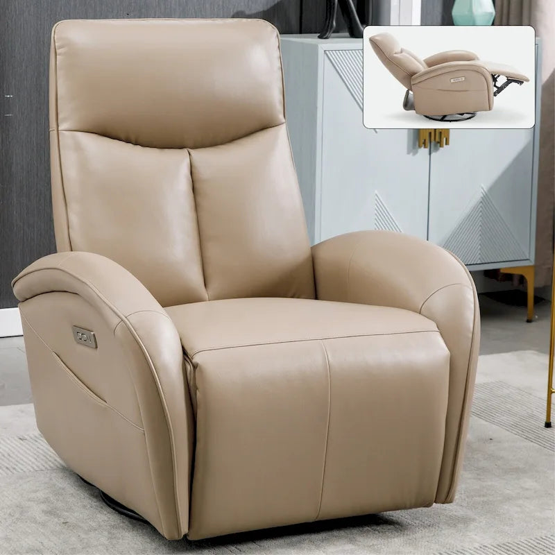 Fauteuil inclinable électrique en similicuir pivotant à 270°, avec fonction de bascule et de glisse, 2 poches latérales, ports USB et Type-C