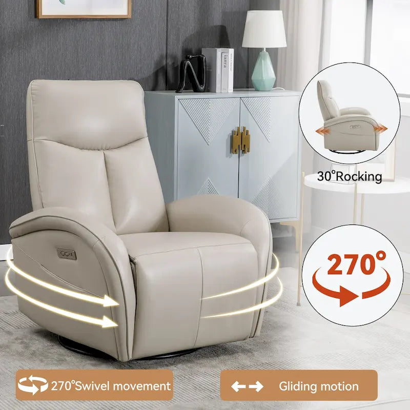 Fauteuil inclinable électrique en similicuir pivotant à 270°, avec fonction de bascule et de glisse, 2 poches latérales, ports USB et Type-C