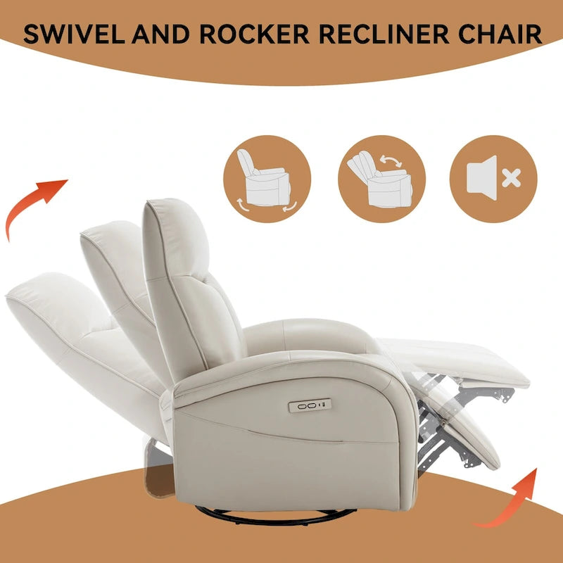 Fauteuil inclinable électrique en similicuir pivotant à 270°, avec fonction de bascule et de glisse, 2 poches latérales, ports USB et Type-C