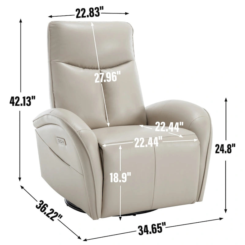 Fauteuil inclinable électrique en similicuir pivotant à 270°, avec fonction de bascule et de glisse, 2 poches latérales, ports USB et Type-C