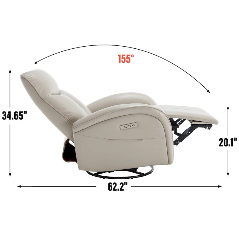 Fauteuil inclinable électrique en similicuir pivotant à 270°, avec fonction de bascule et de glisse, 2 poches latérales, ports USB et Type-C