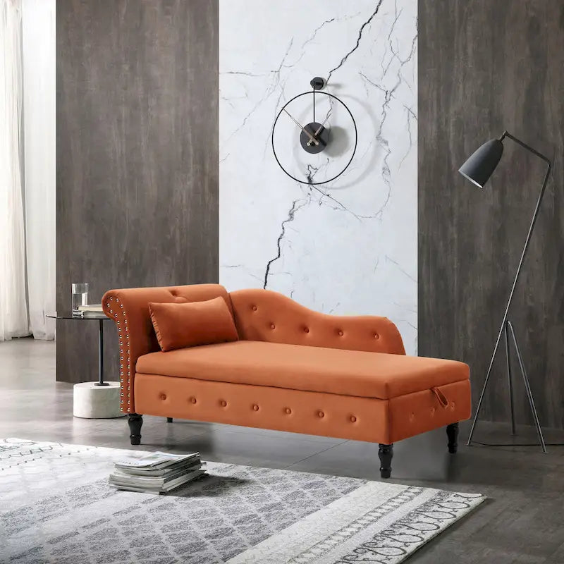 Chaise longue capitonnée en velours orange 60