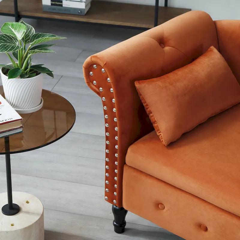 Chaise longue capitonnée en velours orange 60