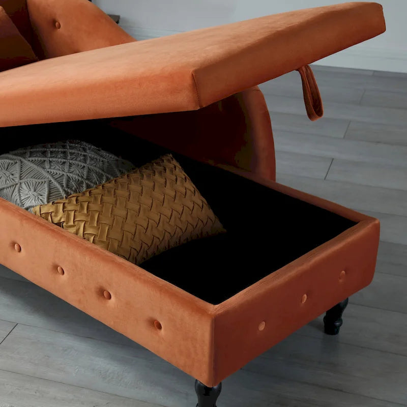 Chaise longue capitonnée en velours orange 60
