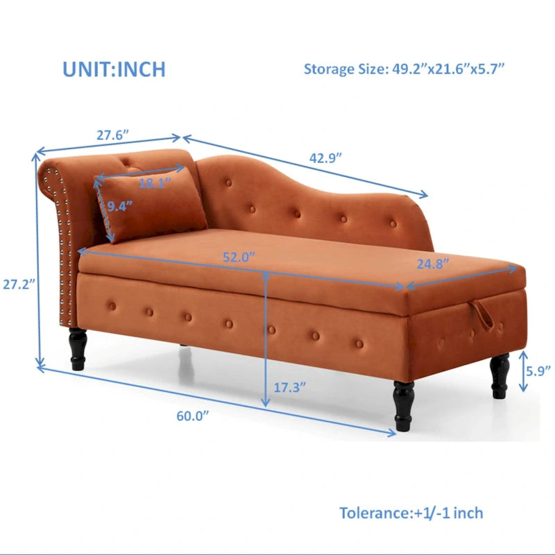 Chaise longue capitonnée en velours orange 60
