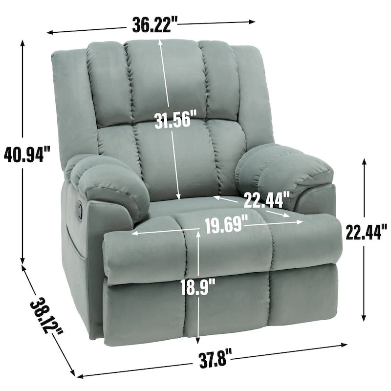 Fauteuil inclinable manuel vert surdimensionné avec pivotant à 360° et fonction bascule, revêtement en tissu pour un confort de salon