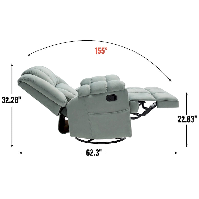 Fauteuil inclinable manuel vert surdimensionné avec pivotant à 360° et fonction bascule, revêtement en tissu pour un confort de salon