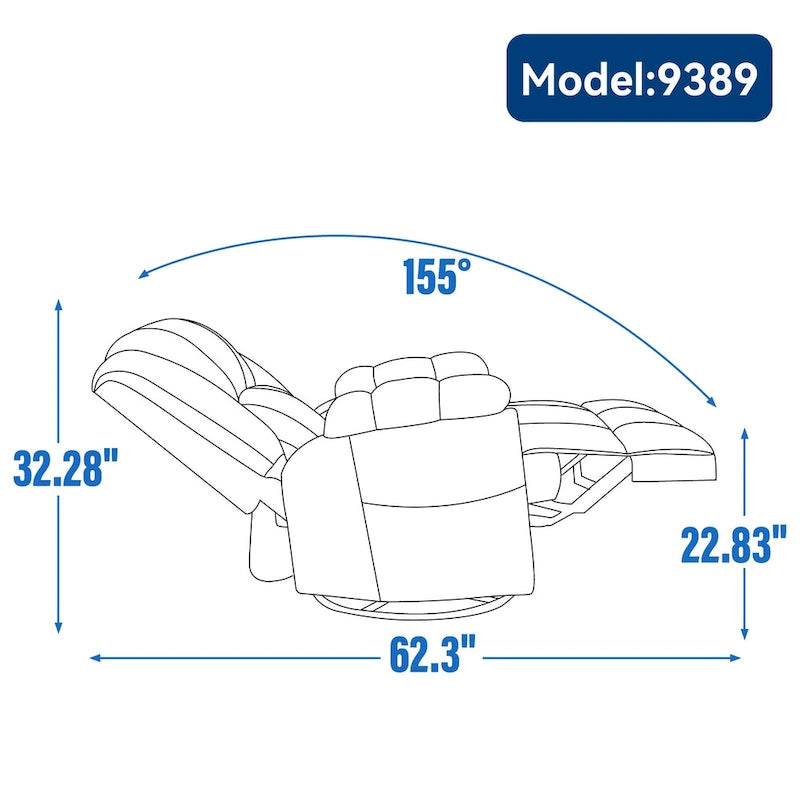 Fauteuil inclinable manuel vert surdimensionné avec pivotant à 360° et fonction bascule, revêtement en tissu pour un confort de salon