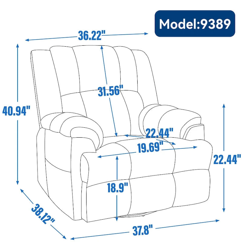 Fauteuil inclinable manuel vert surdimensionné avec pivotant à 360° et fonction bascule, revêtement en tissu pour un confort de salon