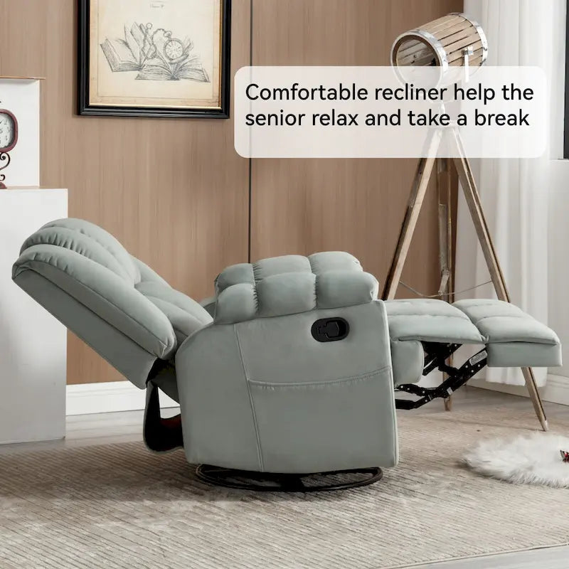 Fauteuil inclinable manuel vert surdimensionné avec pivotant à 360° et fonction bascule, revêtement en tissu pour un confort de salon