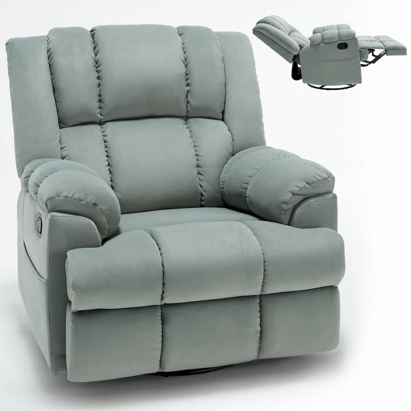 Fauteuil inclinable manuel vert surdimensionné avec pivotant à 360° et fonction bascule, revêtement en tissu pour un confort de salon