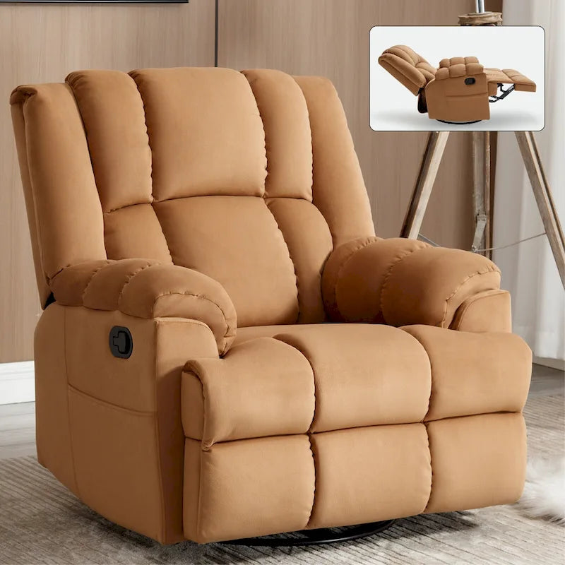 Fauteuil inclinable manuel vert surdimensionné avec pivotant à 360° et fonction bascule, revêtement en tissu pour un confort de salon