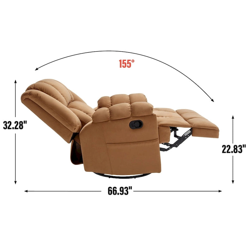 Fauteuil inclinable manuel vert surdimensionné avec pivotant à 360° et fonction bascule, revêtement en tissu pour un confort de salon