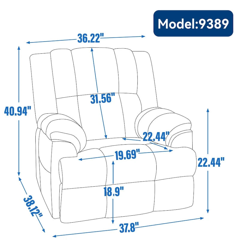 Fauteuil inclinable manuel vert surdimensionné avec pivotant à 360° et fonction bascule, revêtement en tissu pour un confort de salon