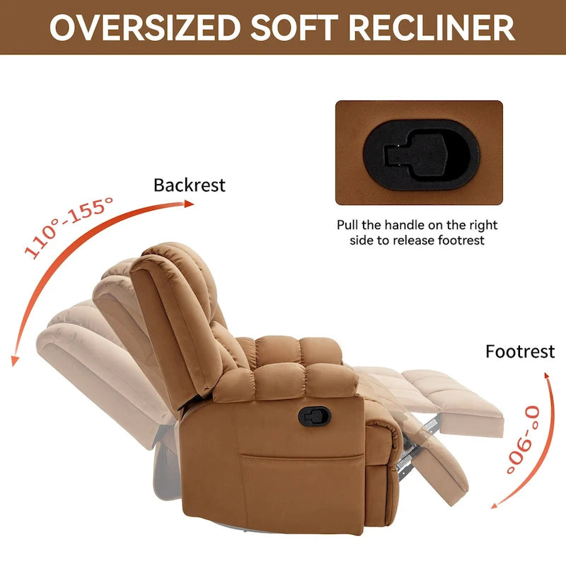 Fauteuil inclinable manuel vert surdimensionné avec pivotant à 360° et fonction bascule, revêtement en tissu pour un confort de salon