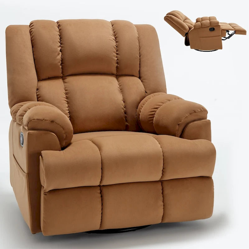 Fauteuil inclinable manuel vert surdimensionné avec pivotant à 360° et fonction bascule, revêtement en tissu pour un confort de salon