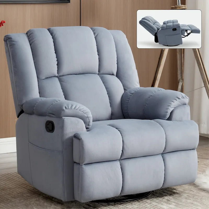 Fauteuil inclinable manuel vert surdimensionné avec pivotant à 360° et fonction bascule, revêtement en tissu pour un confort de salon