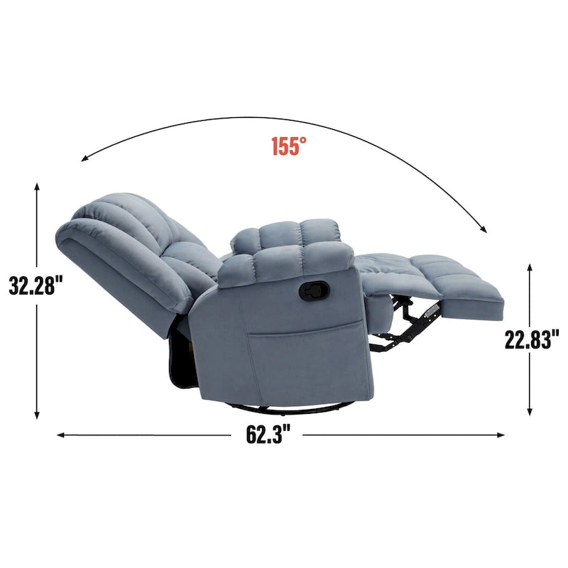Fauteuil inclinable manuel vert surdimensionné avec pivotant à 360° et fonction bascule, revêtement en tissu pour un confort de salon