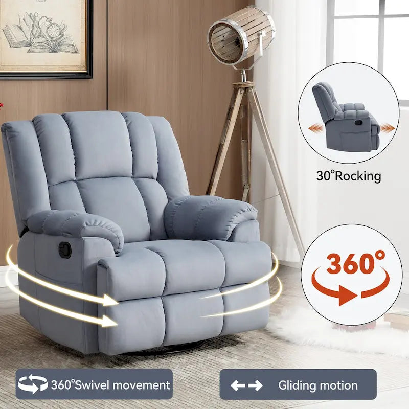 Fauteuil inclinable manuel vert surdimensionné avec pivotant à 360° et fonction bascule, revêtement en tissu pour un confort de salon
