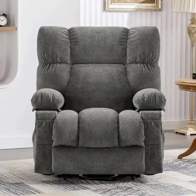 Fauteuil inclinable électrique bleu avec fonction chauffage, massage, port USB, rangement latéral et télécommande
