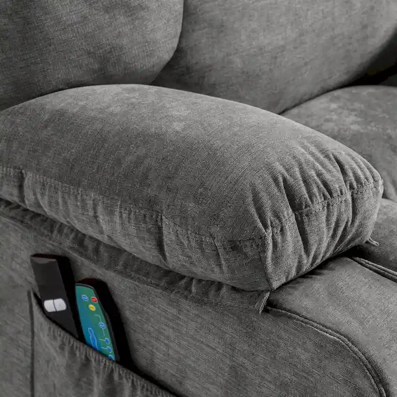 Fauteuil inclinable électrique bleu avec fonction chauffage, massage, port USB, rangement latéral et télécommande