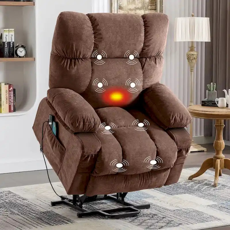 Fauteuil inclinable électrique bleu avec fonction chauffage, massage, port USB, rangement latéral et télécommande