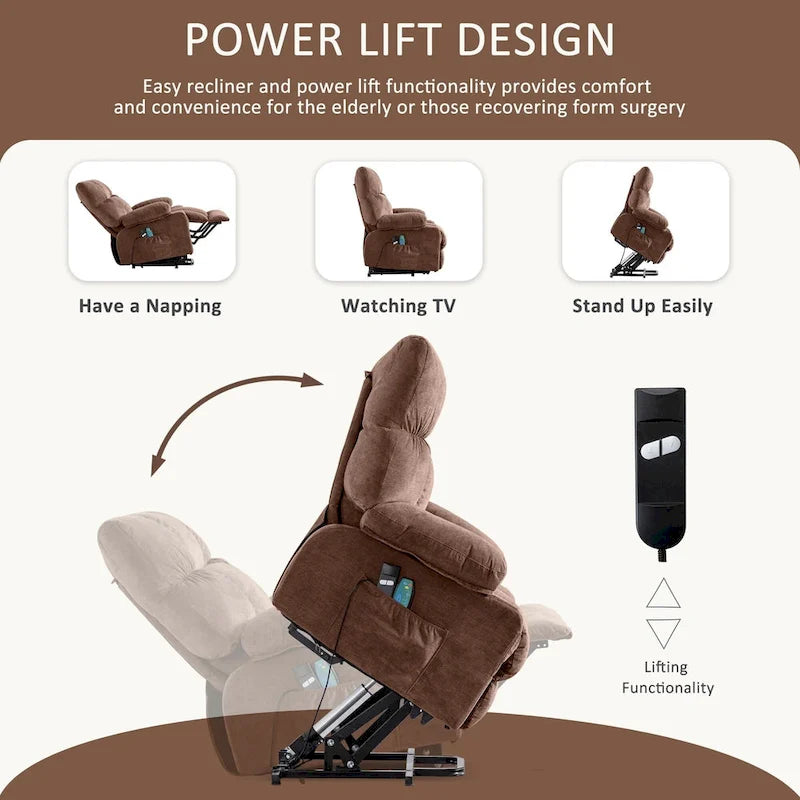 Fauteuil inclinable électrique bleu avec fonction chauffage, massage, port USB, rangement latéral et télécommande