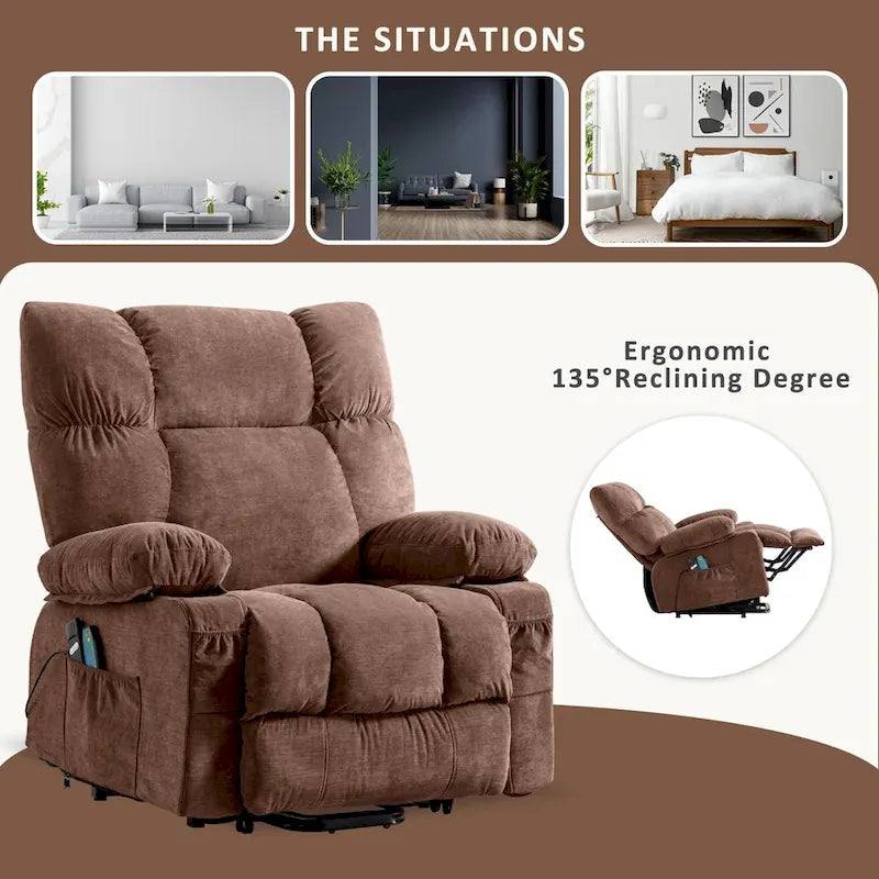 Fauteuil inclinable électrique bleu avec fonction chauffage, massage, port USB, rangement latéral et télécommande