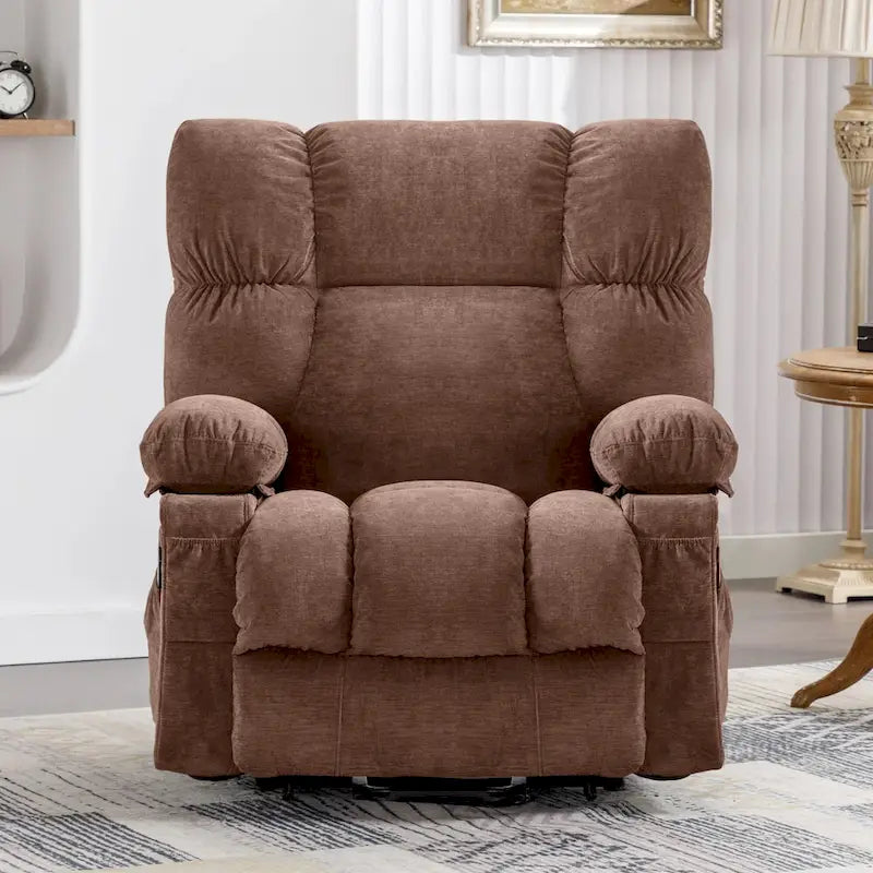 Fauteuil inclinable électrique bleu avec fonction chauffage, massage, port USB, rangement latéral et télécommande